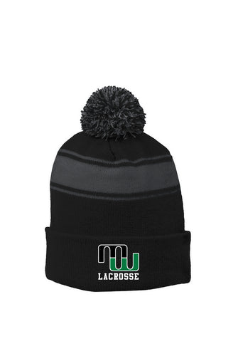 Stripe Pom Embroidered Beanie