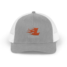 Load image into Gallery viewer, Lacrosse Flame Logo Trucker Hat — Embroidered Snapback Cap for Players &amp; Fans