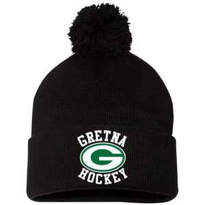 Embroidered Pom Pom Knit Cap