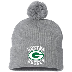 Embroidered Pom Pom Knit Cap