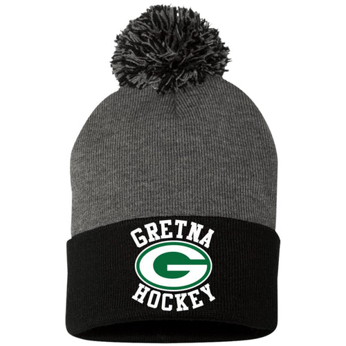 Embroidered Pom Pom Knit Cap