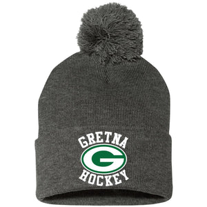 Embroidered Pom Pom Knit Cap